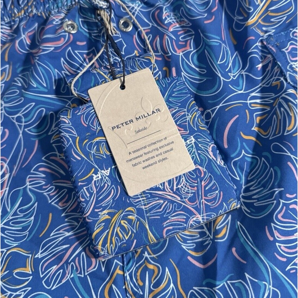 NEW Peter Millar Seaside Men's Size 2XL Blue Monstera Magic Swim Trunks XXL